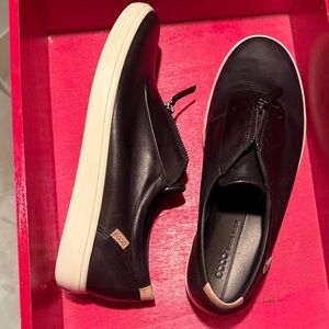 Ecco Women's Black Leather Sneakers with White Sole